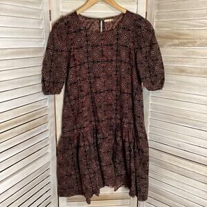 Matta Kenia Tile Berries Batik Print Mini Dress Black Burgundy Drop Waist S